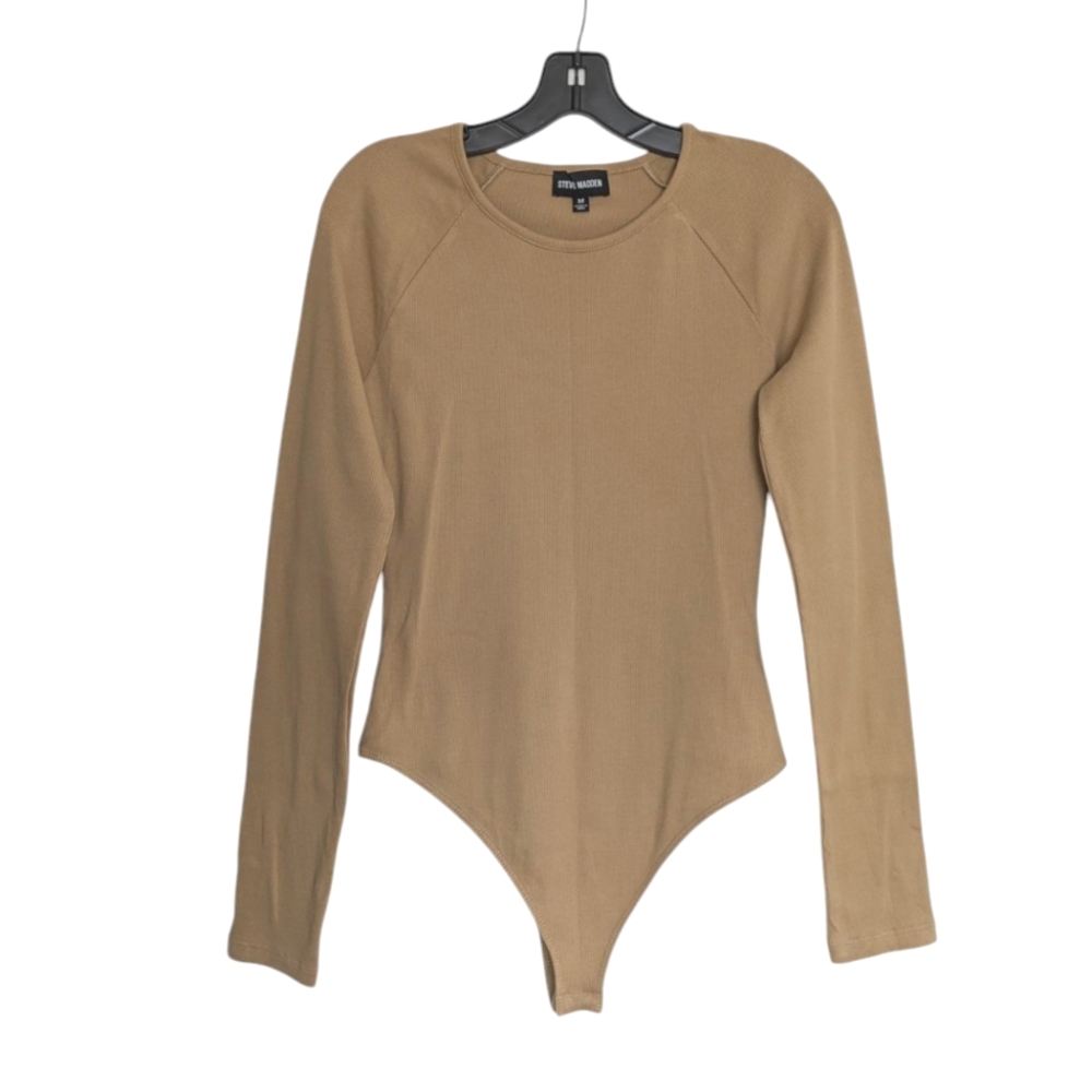 Steve Madden Ribbed Bodysuit Long Sleeve Camel Brown Medium Neutral Earthtones